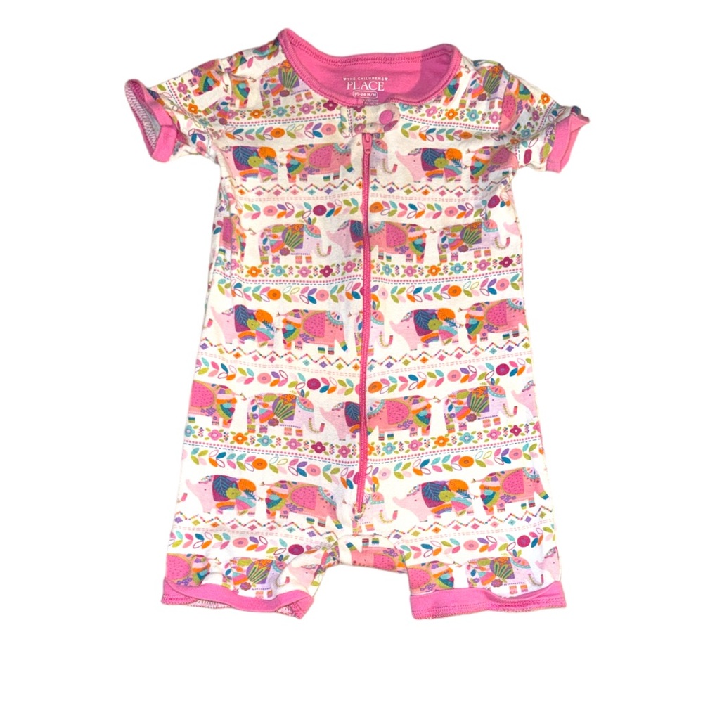 3 FOR $10 THE CHILDREN'S PLACE 18-24M Floral Elephant Pink Full Zip Onesie